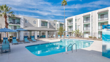 The pool area of Elevate, a 144-unit apartment property located in Tucson, Arizona