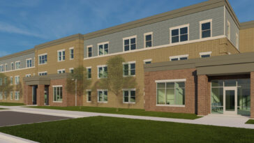Rendering of Hanover Landing, and upcoming multifamily building being built in Elgin, Illinois