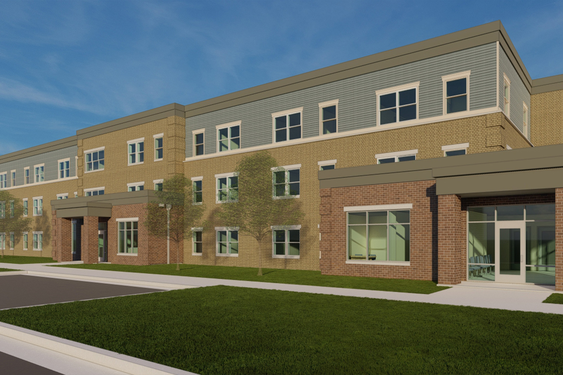 Rendering of Hanover Landing, and upcoming multifamily building being built in Elgin, Illinois