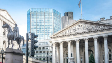 Duke of Wellington statue and historic banks and other buildings in London