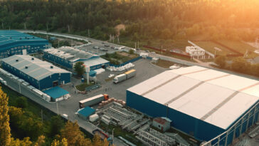 Aerial view of an industrial warehouse