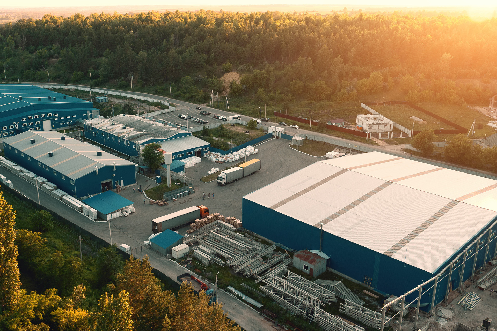 Aerial view of an industrial warehouse