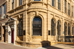 Facade of a bank building