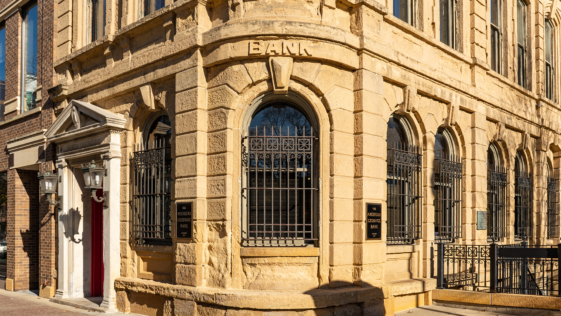 Facade of a bank building