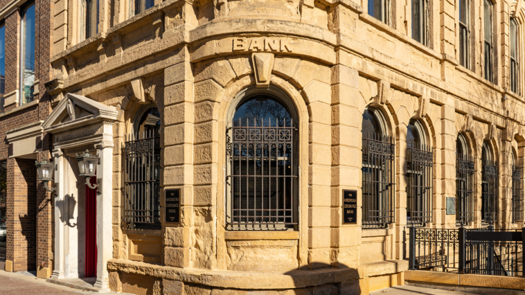 Facade of a bank building